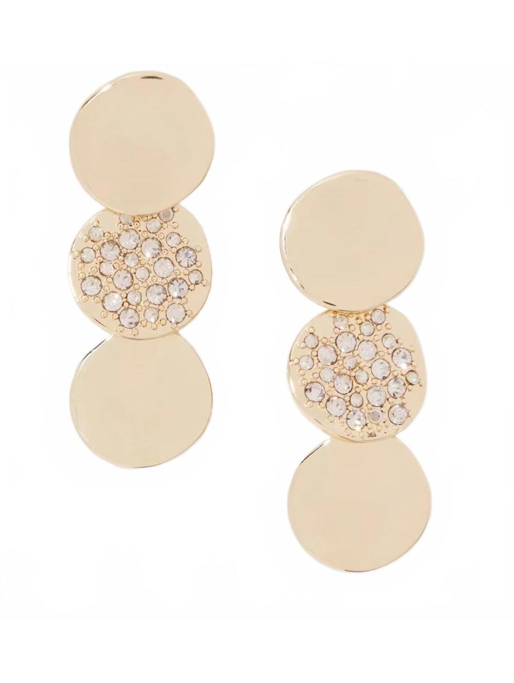 Gold-Tone Linear Pavé Disc Earrings
